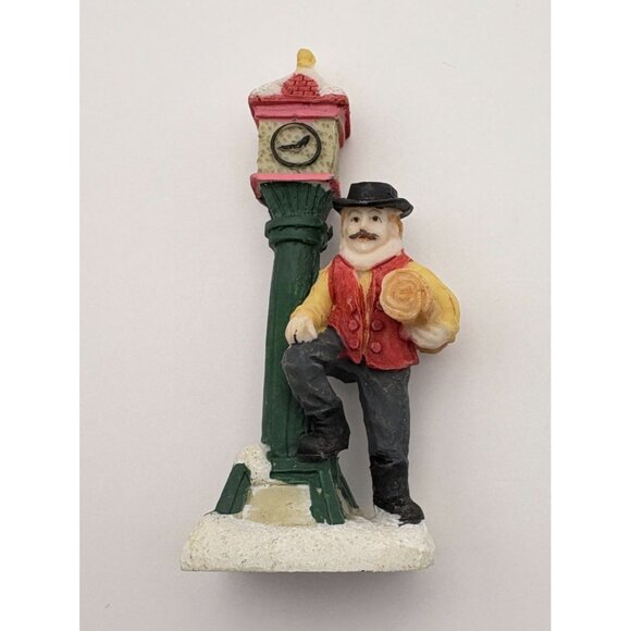 Vintage Christmas Village Figurine Street Clock with Waiting Man Snow Covered - Picture 7 of 7